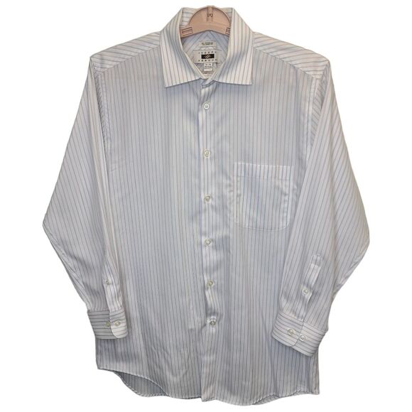 Joseph Abboud Mens 16-32 Tailored Fit Cotton White Striped White Dress Shirt - Picture 1 of 16